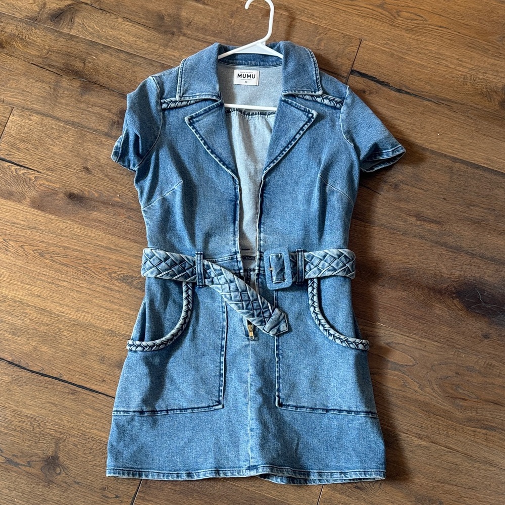 MUMU Denim Short Sleeve Belted Dress